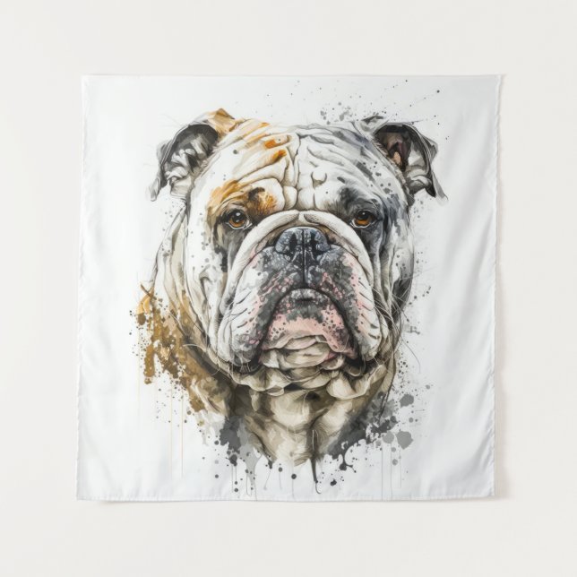 English Bulldog Portrait Animal Painting Wildlife Wandteppich (Vorderseite)