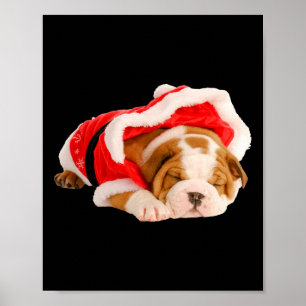 English Bulldog Puppy Santa Costume Spaß Weihnacht Poster