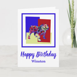 English Bulldog Red Blue Yellow Birthday Card Karte