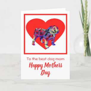 English Bulldog Red Heart Mother Day Card Dankeskarte