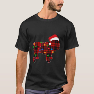 English Bulldog Red Kariert Pajama Dog Christmas L T-Shirt