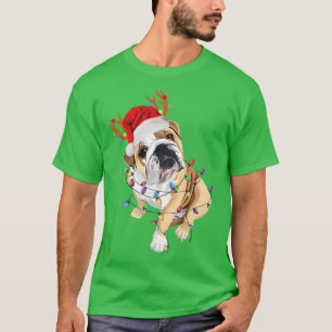 English Bulldog Rentier Weihnachtsmannmütze Weihna T-Shirt