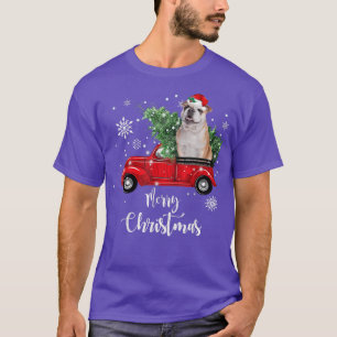 English Bulldog Ride Red Truck Weihnachten Pajama  T-Shirt