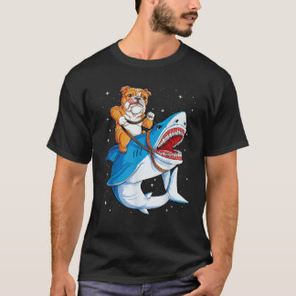 English Bulldog Riding Shark Jawsome Dog Lover Gif T-Shirt