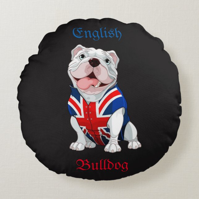 English Bulldog Rundes Kissen (Vorderseite)