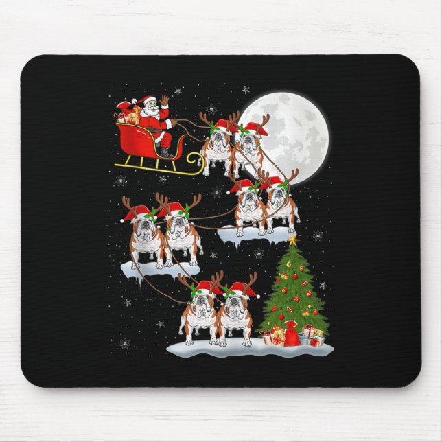 English Bulldog Santa Sleigh Flying Funny Magical  Mousepad (Vorne)