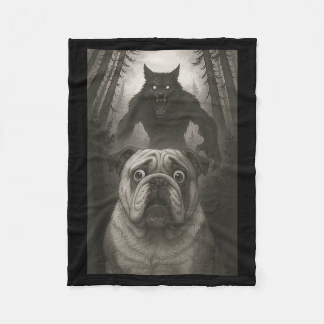 English Bulldog Selfie With Werewolf Funny  Fleecedecke (Vorderseite)
