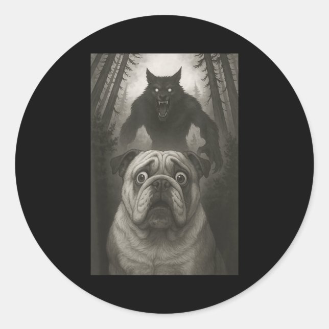 English Bulldog Selfie With Werewolf Funny  Runder Aufkleber (Vorderseite)