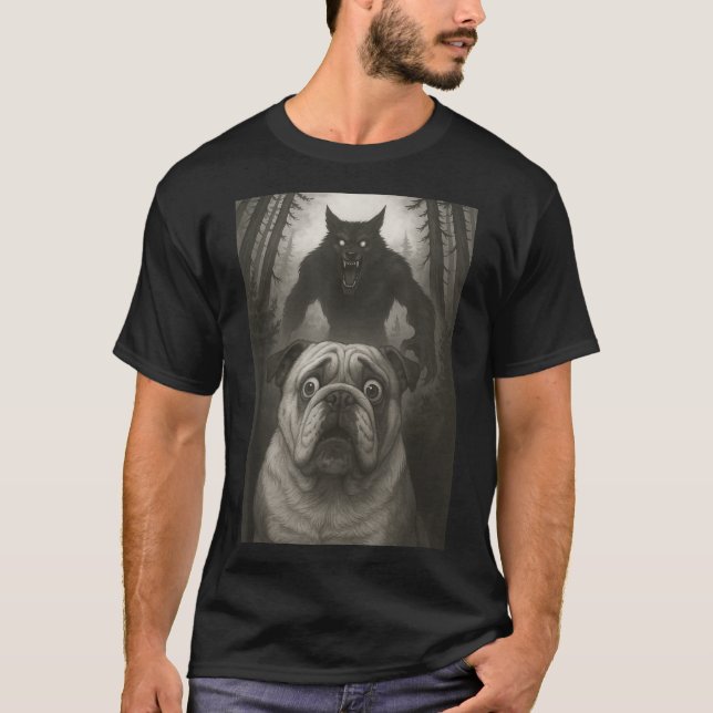 English Bulldog Selfie With Werewolf Funny  T-Shirt (Vorderseite)