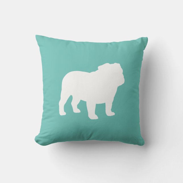 English Bulldog Silhouette Aquamarin und weiß Kissen (Vorderseite)