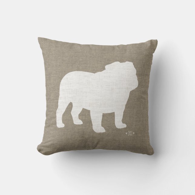 English Bulldog Silhouette Imitate Linen Hund Love Kissen (Vorderseite)