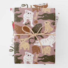 English Bulldog Silhouette in drei Farben Geschenkpapier Set