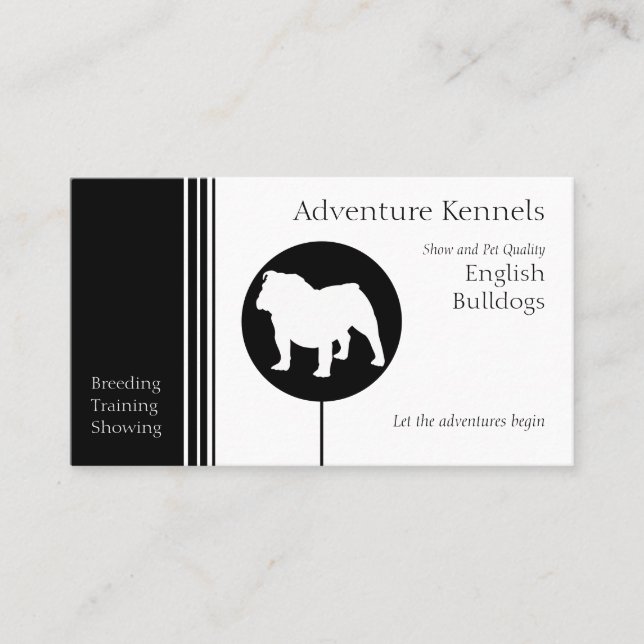 English Bulldog Silhouette Moderne Schwarz-Weiß-Te Visitenkarte (Vorderseite)