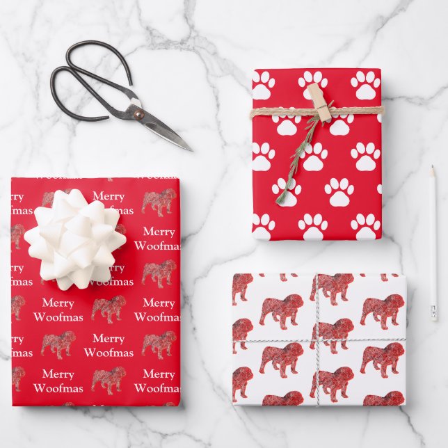 English Bulldog Silhouette Red Meroofmas Geschenkpapier Set (Vorderseite)
