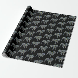 English Bulldog Silhouette Yellow & Black Grid Geschenkpapier