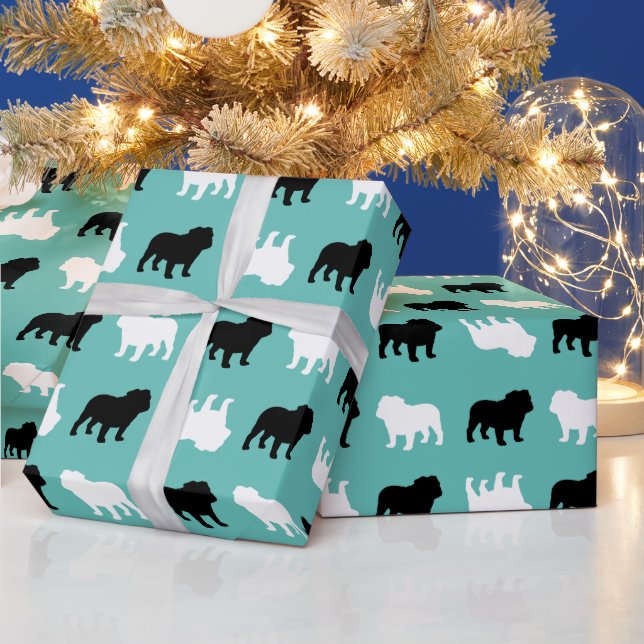 English Bulldog Silhouetten Pattern Geschenkpapier (Feiertage)