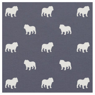 English Bulldog Silhouetten Pattern Midnight Blue Stoff