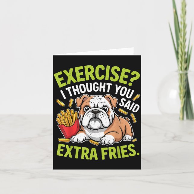 English Bulldog Übung, Extra Pommes Lustig  Karte (Vorderseite)