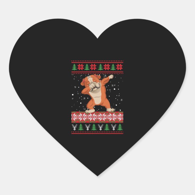 English Bulldog Ugly Christmas Sweater Herz-Aufkleber (Vorderseite)