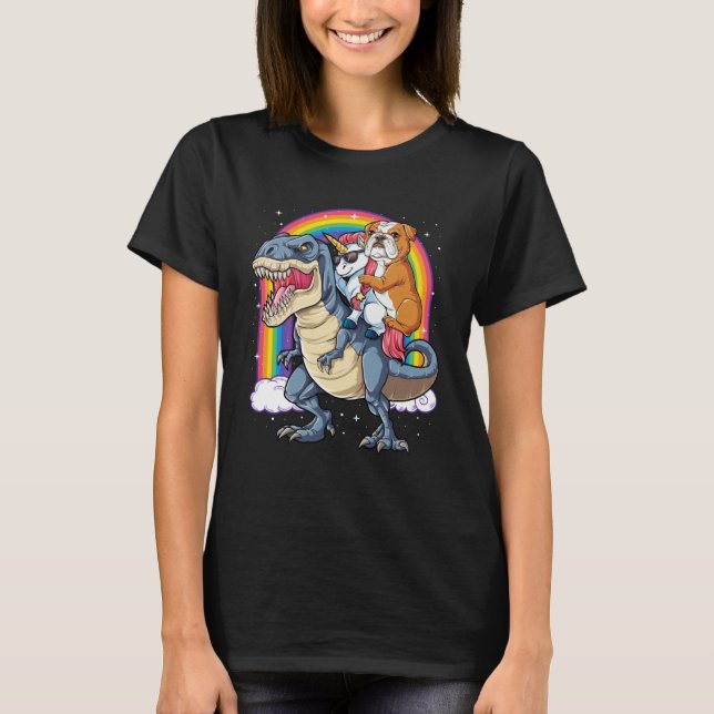 English Bulldog Unicorn Riding Dinosaur rex Men W T-Shirt (Vorderseite)