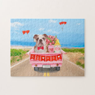 English Bulldog Valentinstag LKW Herzen