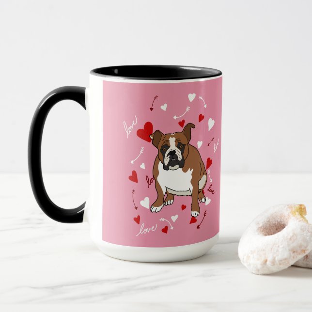 English Bulldog Valentinstag Tasse (Mit Donut)