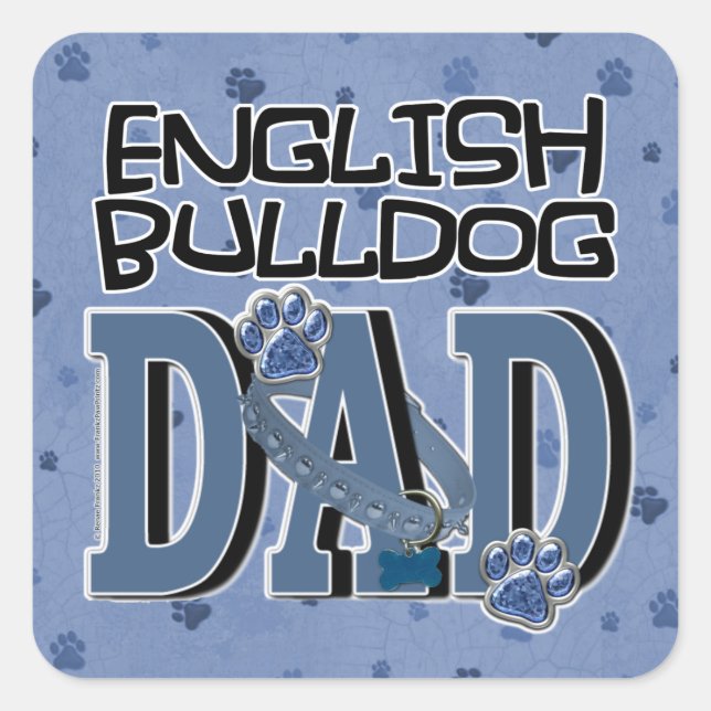 English Bulldog VATER Quadratischer Aufkleber (Vorderseite)