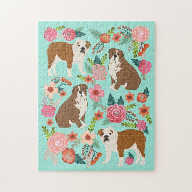 English Bulldog Vintag Floral (Vertikal)