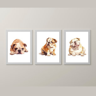 English Bulldog Wall Art, Bulldog Poster Bilderwand Sets
