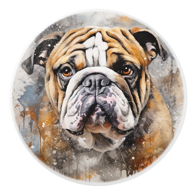 English Bulldog Watercolor Art Keramikknauf (Vorderseite)