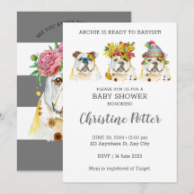 English Bulldog Watercolor Baby Dusche Einladung