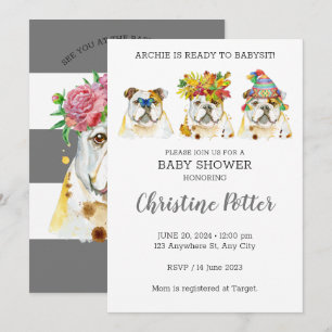 English Bulldog Watercolor Baby Dusche Einladung