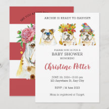English Bulldog Watercolor Baby Dusche Einladung