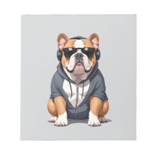 English Bulldog Weaver Hoodie Funny Cool Music Notizblock