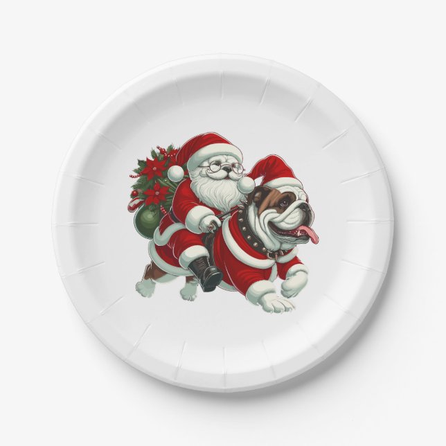English Bulldog Weihnachtsbaum Lichter Xmas Pappteller (Vorderseite)