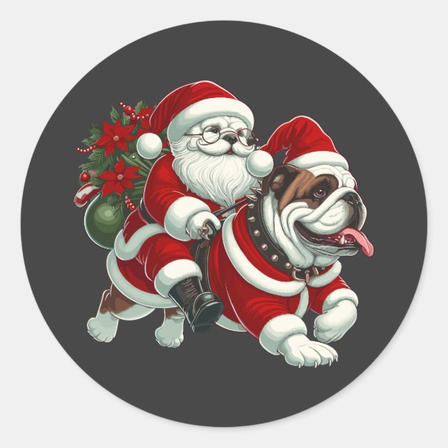 English Bulldog Weihnachtsbaum Lichter Xmas Runder Aufkleber (Vorderseite)