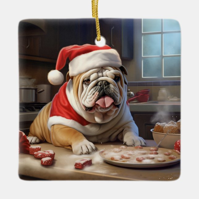 English Bulldog Weihnachtskekse Urlaub Keramikornament (Vorderseite)