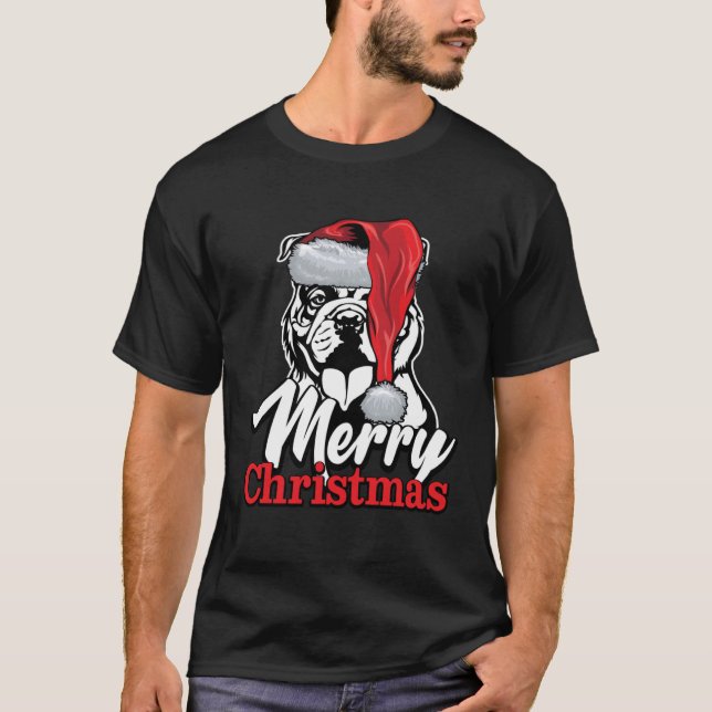 English Bulldog Weihnachtsmannmütze Frohe Weihnach T-Shirt (Vorderseite)
