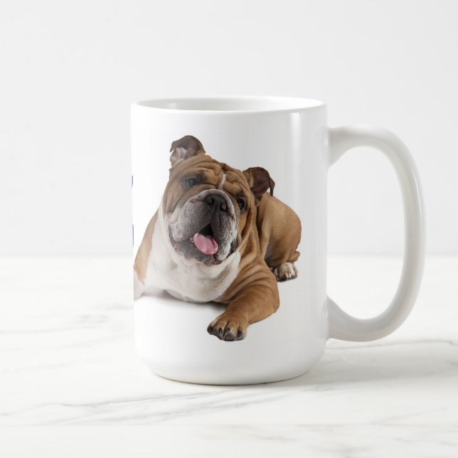 English Bulldog Welpe Hund Blue Liebe Hearts Kaffeetasse (Rechts)