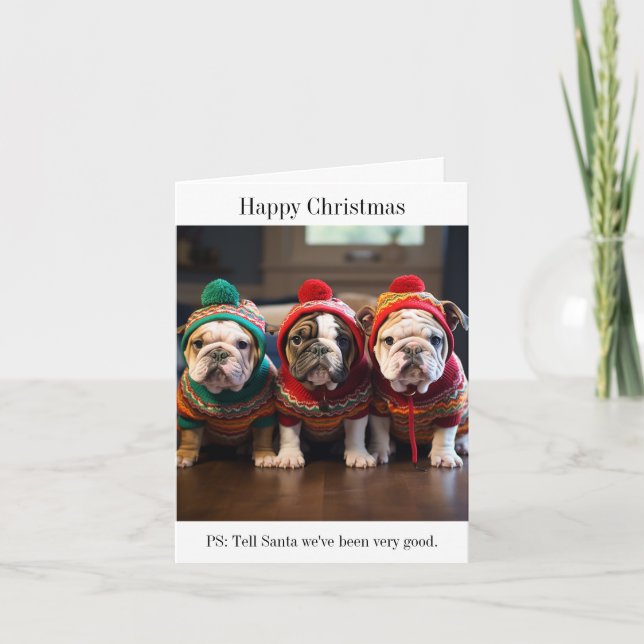 English Bulldog Welpen Weihnachtskarte Karte (Vorderseite)