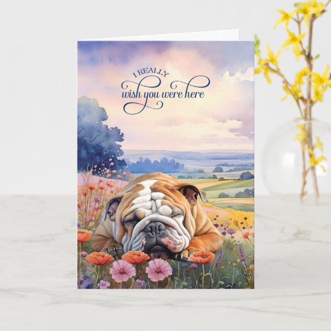 English Bulldog Wildflowers Miss You Karte (Gelbe Blume)