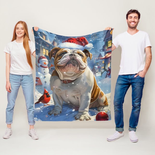 English Bulldog Winter Wonderland Christmas Joy Fleecedecke (Beispiel)