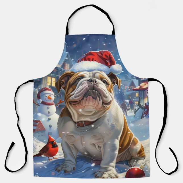 English Bulldog Winter Wonderland Christmas Joy Schürze (Vorderseite)