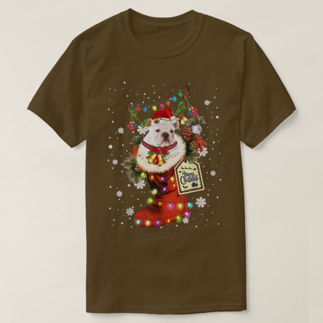 English Bulldog Xmas Boot Christmas Sock Winter Sn T-Shirt (Design vorne)