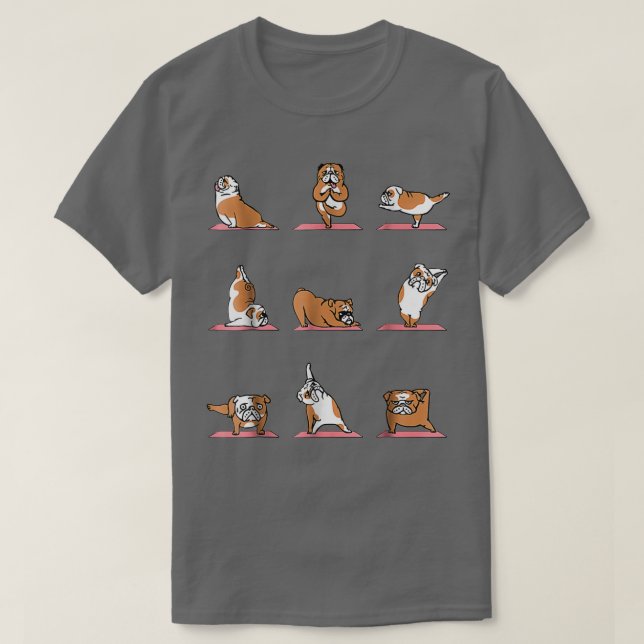 English Bulldog Yoga Puppy Yoga Posen und Meditati T-Shirt (Design vorne)
