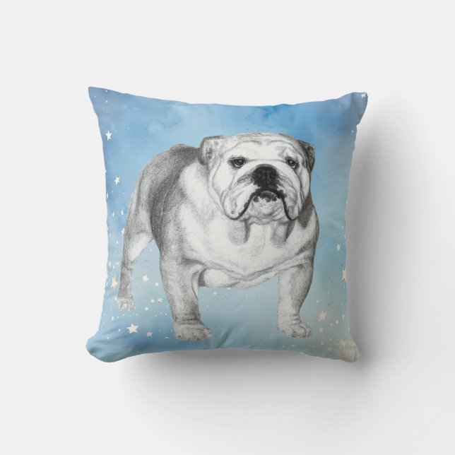 English Bulldog zeichnend Kissen (Vorderseite)