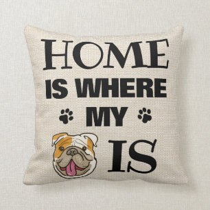 English Bulldog Zuhause, wo mein Hund Cartoon ist Kissen