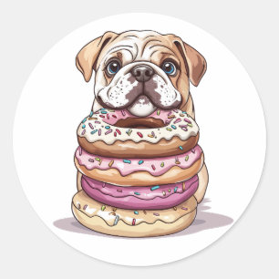 English Bulldogs Sprinkled Donuts Runder Aufkleber