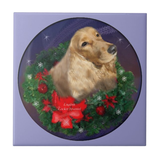 English Cocker Spaniel Christmas Fliese (Vorderseite)