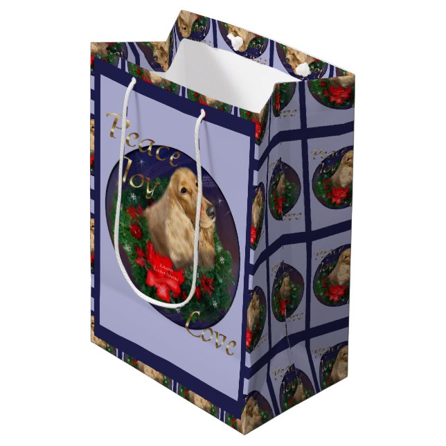 English Cocker Spaniel Christmas Mittlere Geschenktüte (Vorderseite Schrägansicht)